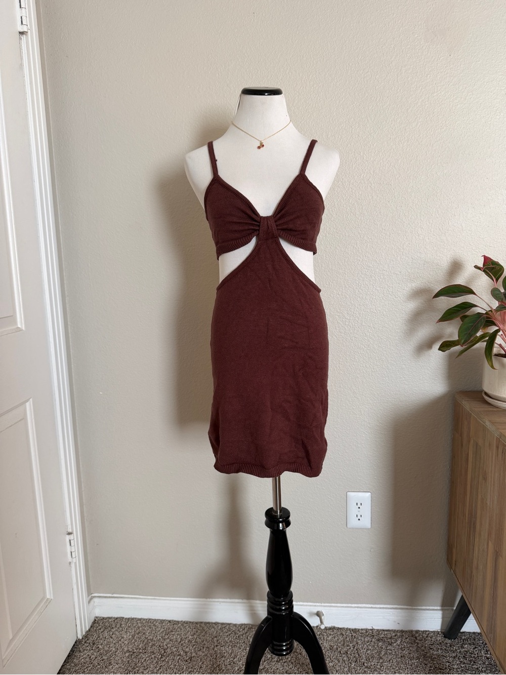 Verge Girl Chocolate Brown Cutout Bow Mini Dress